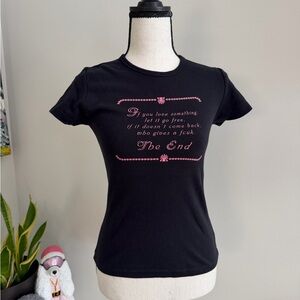 French Connection Black Tee with Pink Text